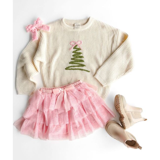 Coquette Christmas Tree Knit Sweater, Natural - Sweaters - 8