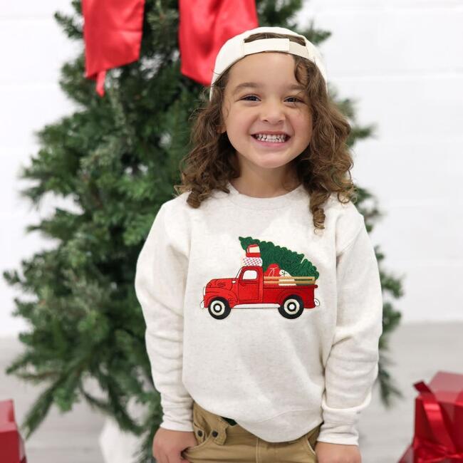Christmas Truck Patch Sweatshirt, Natural - Sweatshirts - 4