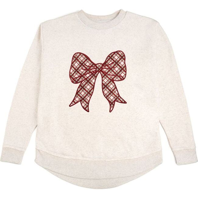Christmas Plaid Bow Patch Women's Sweatshirt, Natural