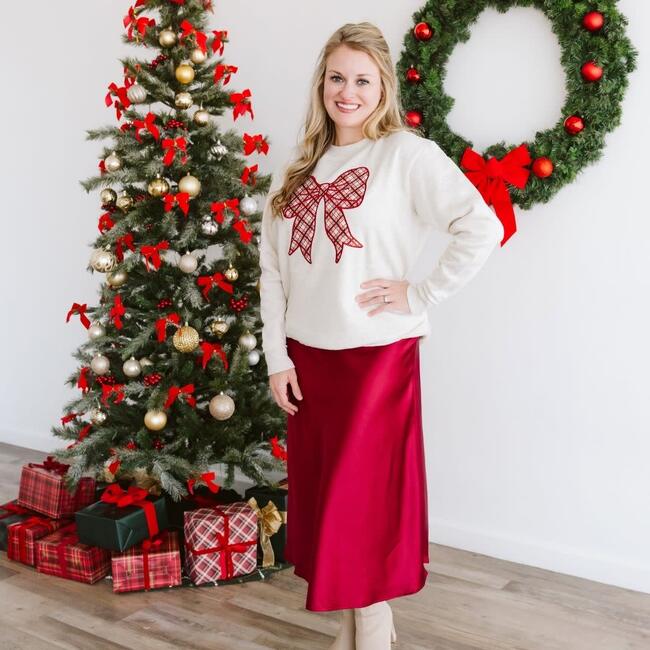 Christmas Plaid Bow Patch Women's Sweatshirt, Natural - Sweatshirts - 2