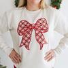Christmas Plaid Bow Patch Women's Sweatshirt, Natural - Sweatshirts - 3