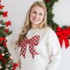 Christmas Plaid Bow Patch Women's Sweatshirt, Natural - Sweatshirts - 4