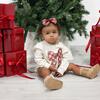 Christmas Plaid Bow Patch Long Sleeve Romper, Natural - Rompers - 2