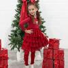Christmas Pearl Long Sleeve Tutu Dress, Ruby Red - Dresses - 2