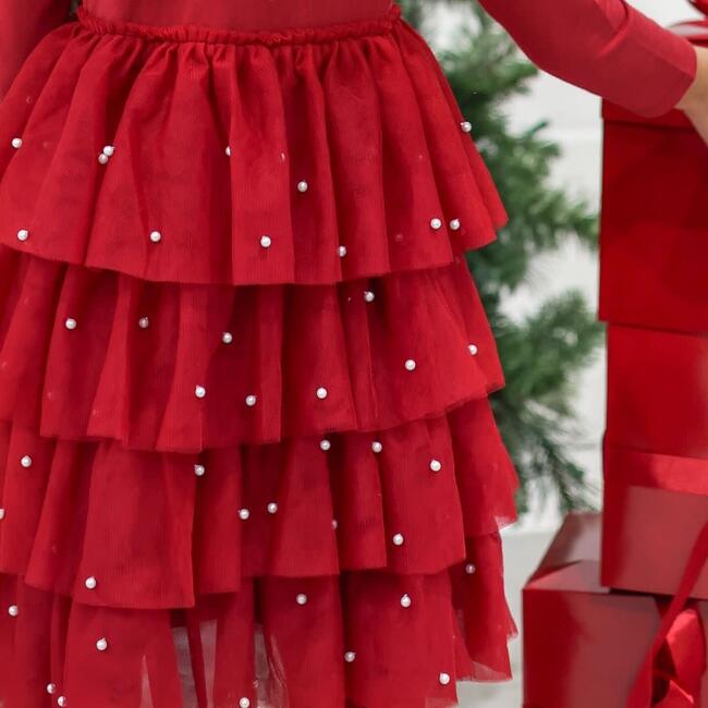 Christmas Pearl Long Sleeve Tutu Dress, Ruby Red - Dresses - 4