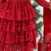 Christmas Pearl Long Sleeve Tutu Dress, Ruby Red - Dresses - 4