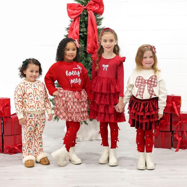 Christmas Pearl Long Sleeve Tutu Dress, Ruby Red - Dresses - 6