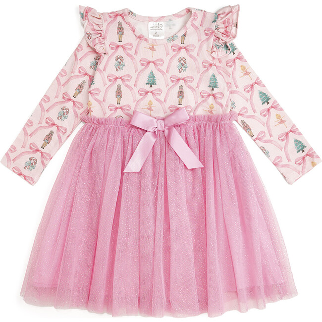 Nutcracker Trellis Christmas Long Sleeve Tutu Dress, Multi