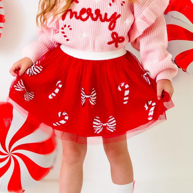 Candy Cane Coquette Sequin Christmas Tutu, Ruby Red - Tutus - 3
