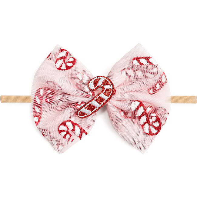 Candy Cane Confetti Christmas Tulle Bow Baby Headband, Multi