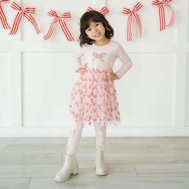 Candy Cane Confetti Christmas Long Sleeve Tutu Dress, Pink - Dresses - 2