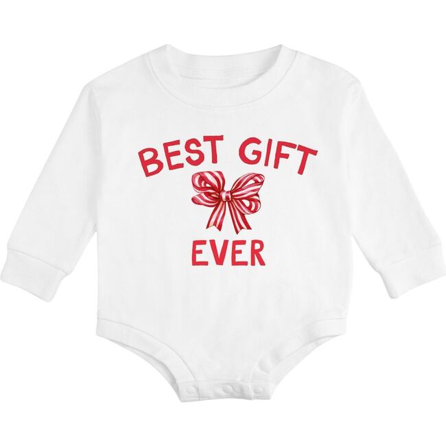 Best Gift Ever Christmas Long Sleeve Romper, White