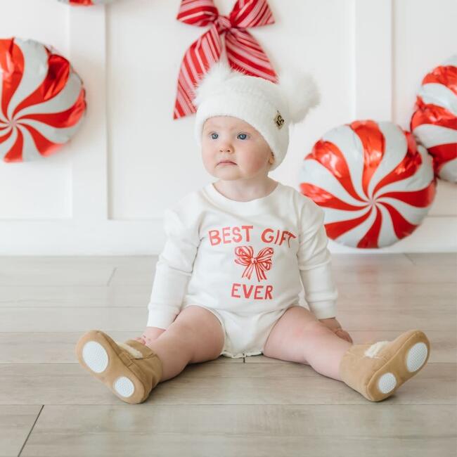 Best Gift Ever Christmas Long Sleeve Romper, White - Rompers - 2