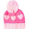 Hearts Bobble Hat, Pink - Hats - 1 - thumbnail