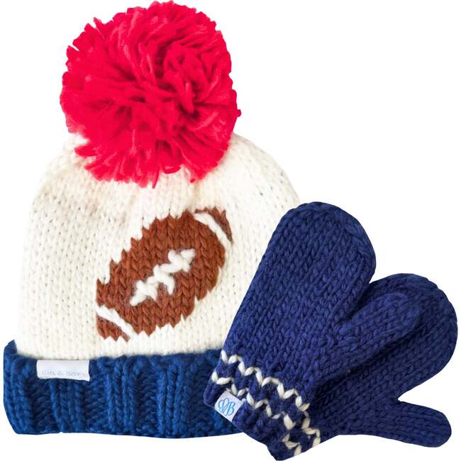 Football Bobble Hat, Blue - Hats - 2