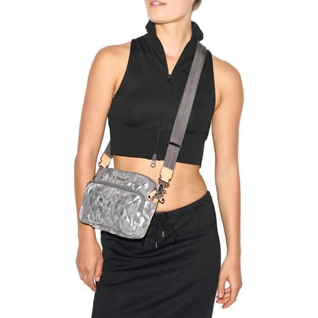 Women's Small Metro Quilt Crossbody Camera Bag, Silver Metallic Camo - Bags - 4