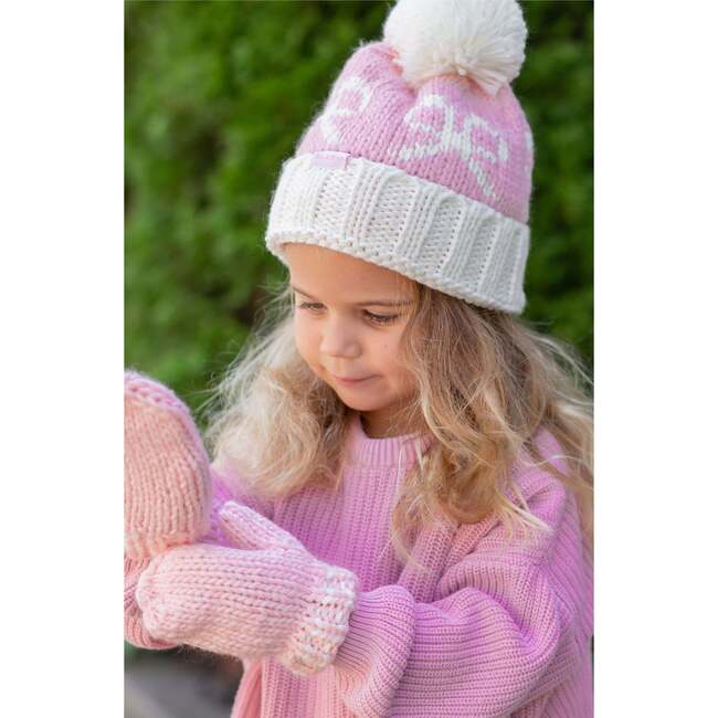 Bows Bobble Hat, Pink - Hats - 3