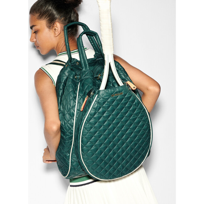 Women's Doubles Tennis Sleeve Convertible Backpack, Emerald & Ecru - Backpacks - 4