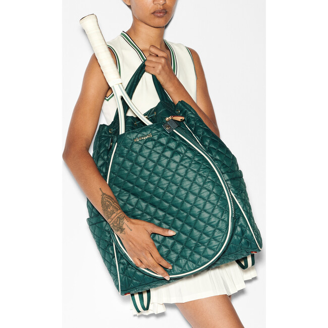 Women's Doubles Tennis Sleeve Convertible Backpack, Emerald & Ecru - Backpacks - 5