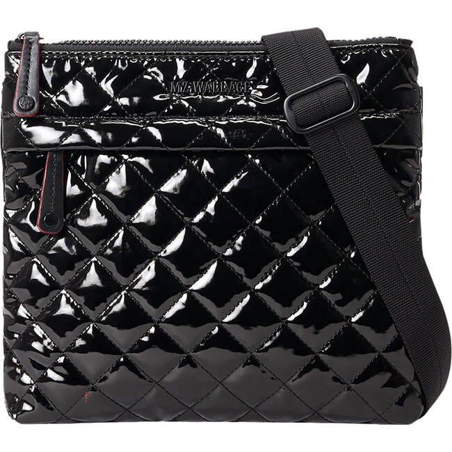 Women's Metro Flat Crossbody Bag, Black Lacquer - Bags - 1