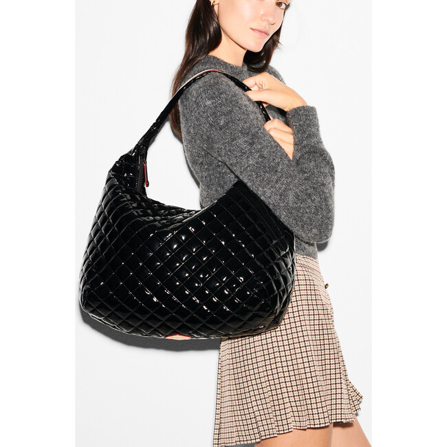 Women's Large Metro Shoulder Bag, Black Lacquer - Bags - 5