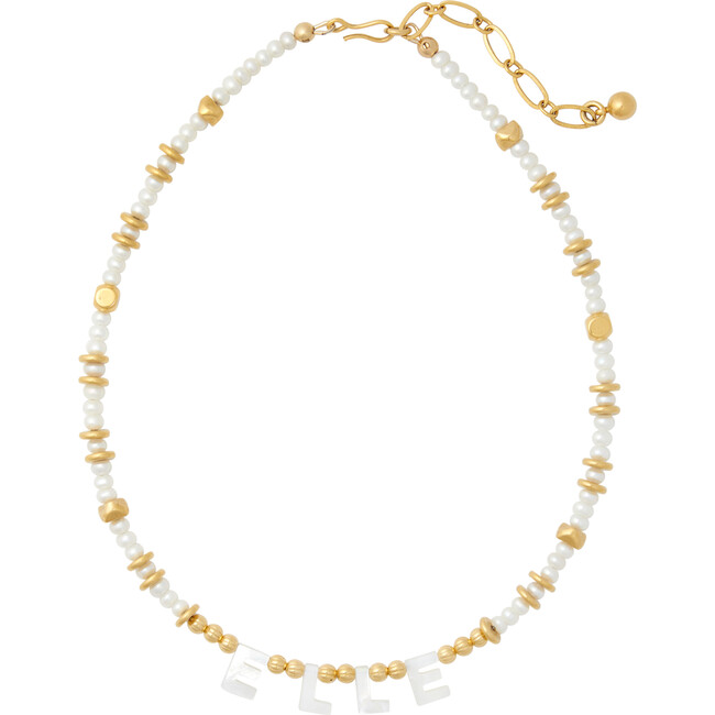 Women's Say My Name Necklace, Pearl/Gold