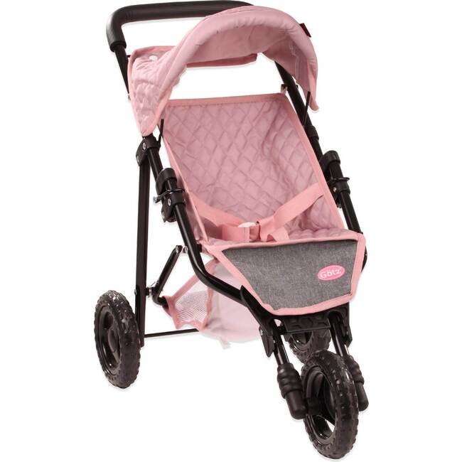 Gotz 3‑Wheel Doll Buggy “Soft Mood” – Compact Grey‑Pink Doll Stroller with Sunshade, Soft Handle & Storage Basket – Fits Dolls up to 19.5" – Ages 3+