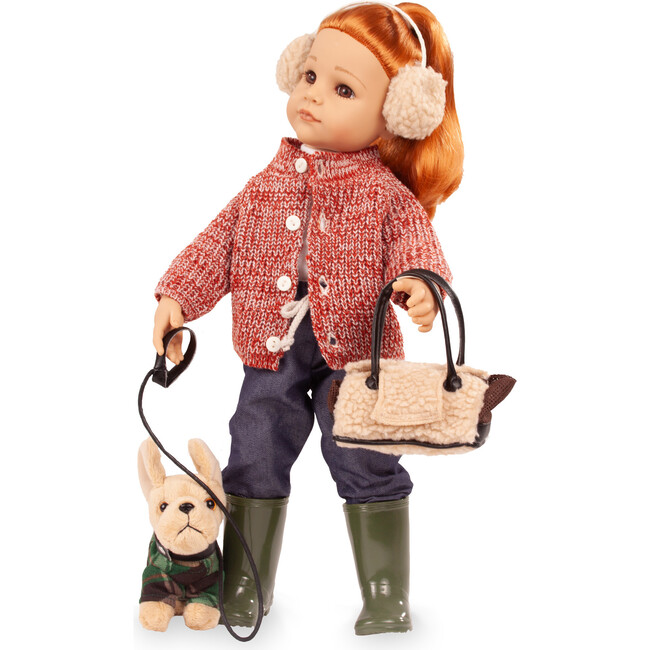 Gotz Hannah & Her Dog – 19.5" Poseable Hard‑Vinyl Standing Doll with Washable Red Hair, Knit Jacket, Jeans, Boots & Plush Dog Set – Ages 3+