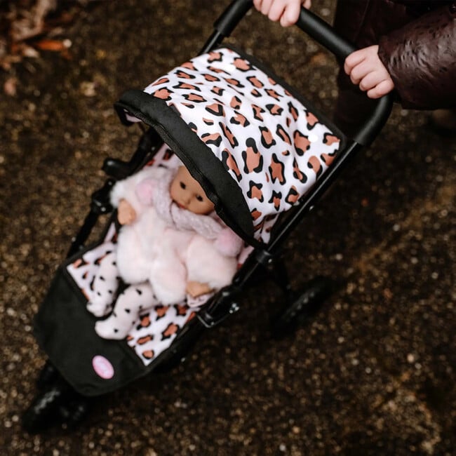 Gotz 3‑Wheel Doll Buggy “Little Tiger” – Compact Tiger‑Print Doll Stroller with Sunshade, Soft Handle & Storage Basket – Suitable for Dolls up to 19.5" – Ages 3+