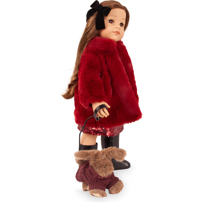 Gotz Hannah Jubilee Doll & Her Dog Polly 19.5" Fully Articulated Vinyl Doll with Burgundy Sequin Dress, Plush Coat, and Certificate (Limited Jubilee Edition)