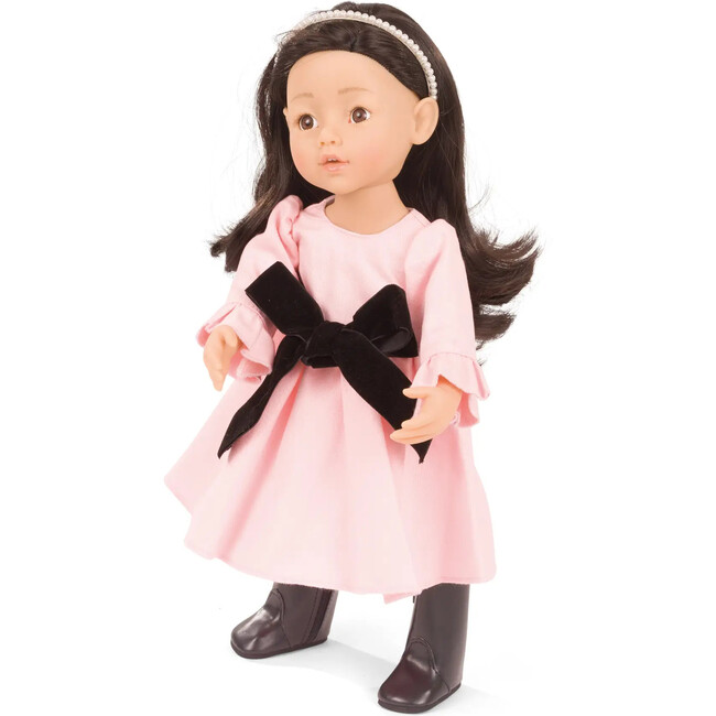 Gotz Little Kidz “Marianne Jubilee” 14" Standing Doll – 9‑Joint Vinyl Body, Washable Brown Hair, Pink Dress with Black Bow & Patent Boots – Collector’s Special for Ages 3+