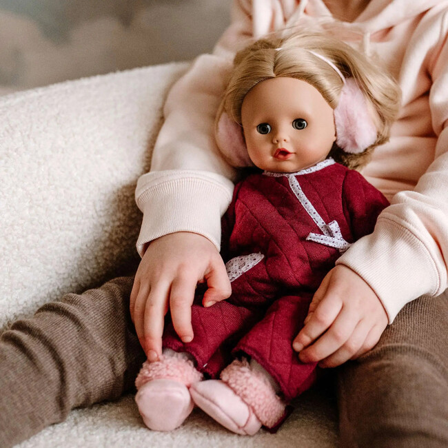 Gotz Muffin Jubilee Doll –13" Soft‑Body Baby with Blue Sleeping Eyes, Elegant Bordeaux Quilt Stitch Outfit, Winter Accessories & Pacifier Ages 3+ - Dolls - 2