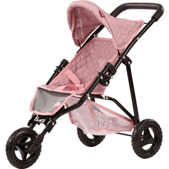 Gotz 3‑Wheel Doll Buggy “Soft Mood” – Compact Grey‑Pink Doll Stroller with Sunshade, Soft Handle & Storage Basket – Fits Dolls up to 19.5" – Ages 3+ - Doll Accessories - 4
