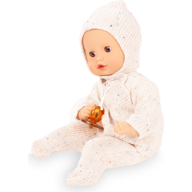Gotz Muffin Baby “Cozy Knits” 13" Soft‑Body Doll with Brown Sleeping Eyes, Beige Knit Romper, Headband & Pacifier – Ages 3+ - Dolls - 3