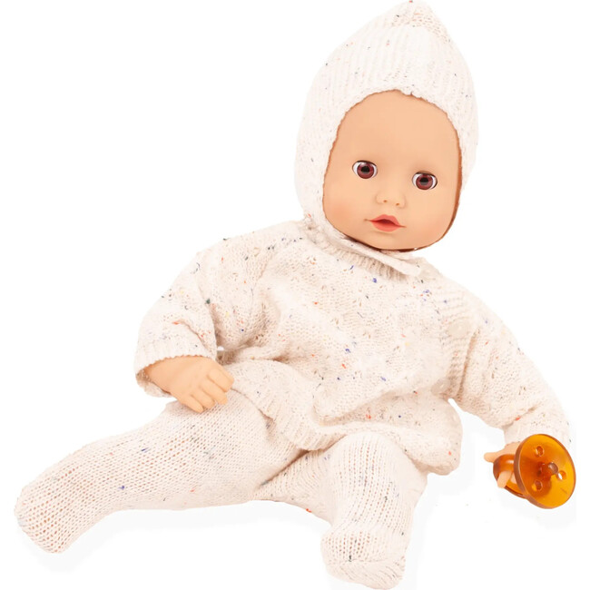 Gotz Muffin Baby “Cozy Knits” 13" Soft‑Body Doll with Brown Sleeping Eyes, Beige Knit Romper, Headband & Pacifier – Ages 3+ - Dolls - 4