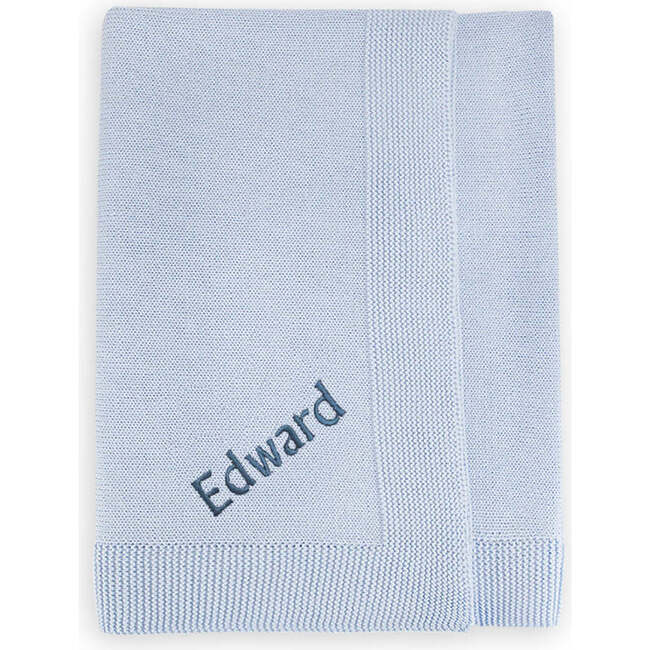 Personalized Knitted Baby Blanket, Blue