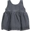 Denim Woven Round Neck Front Coconut Button Overall Dress, Charcoal - Dresses - 2 - thumbnail
