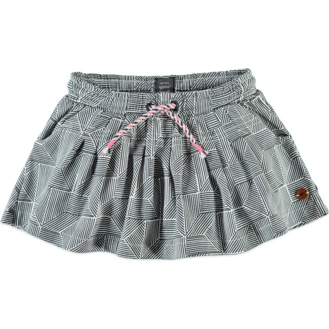 Abstract Geometric Print Drawstring Wasitband Pleated Skirt, Grey