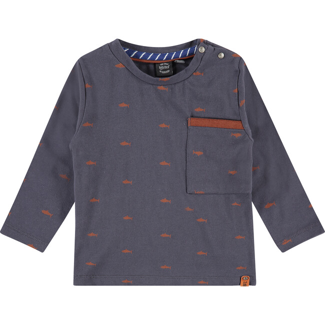 Shark Long Sleeved Pocket Tee, Dark Blue - T-Shirts - 1