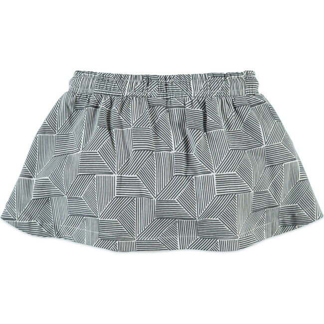 Abstract Geometric Print Drawstring Wasitband Pleated Skirt, Grey