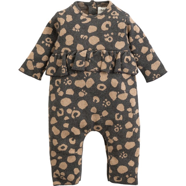 Spotted Ruffle Jumpsuit, Black and Brown