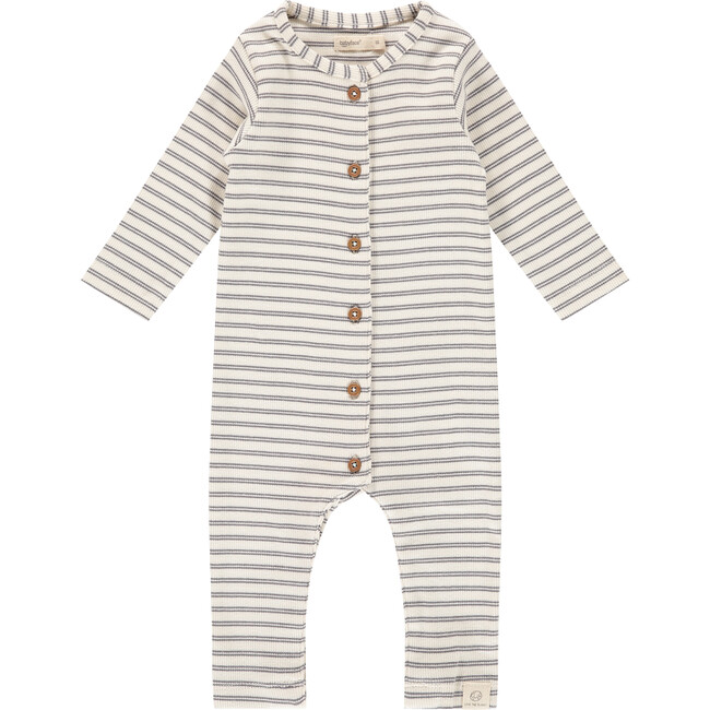 Striped Long Sleeve Romper, Grey