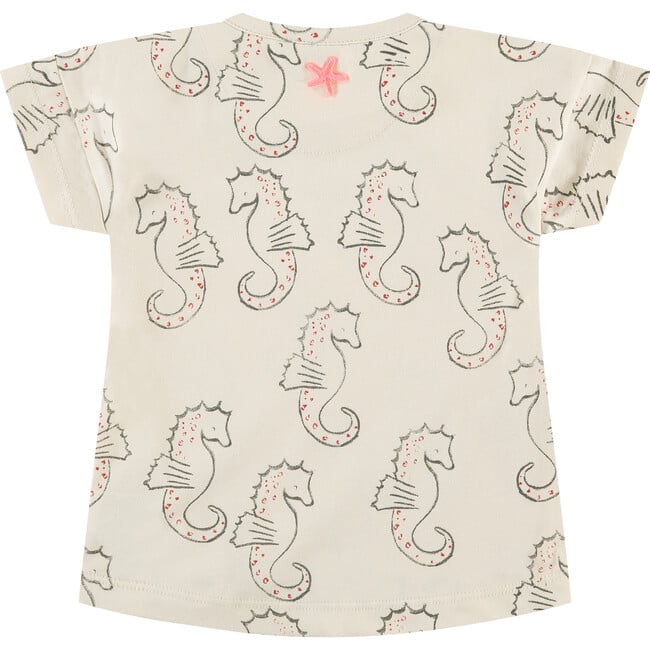 All-Over Seahorse Illustration Graphic Print T-Shirt, Ivory - T-Shirts - 2