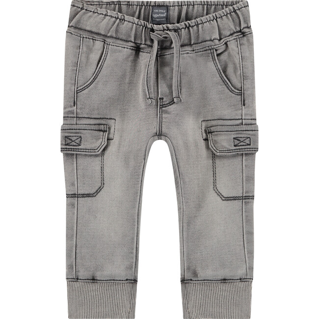 Cuffed Cargo Style Pocket Denim Joggers, Light Grey Denim,
