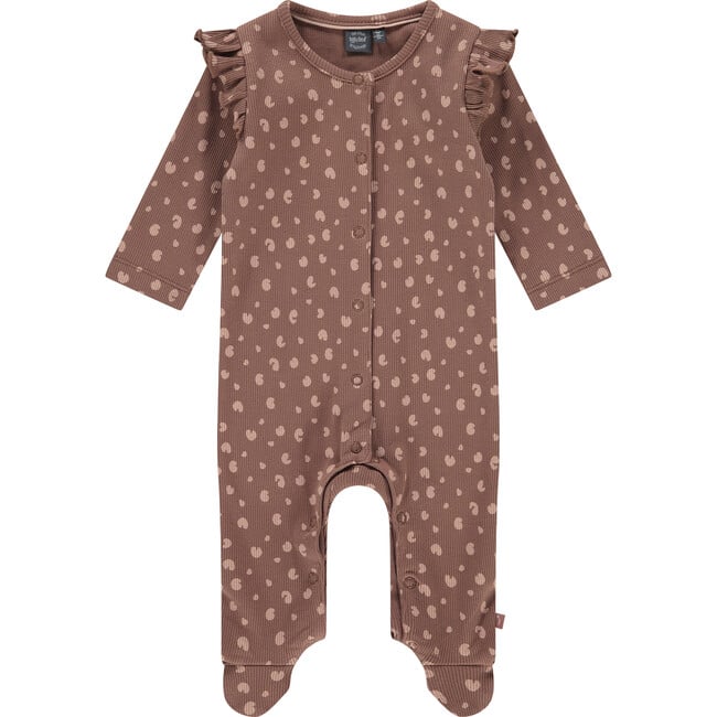 All-Over Spotted Graphic Ruffle Shoulder Romper, Mauve