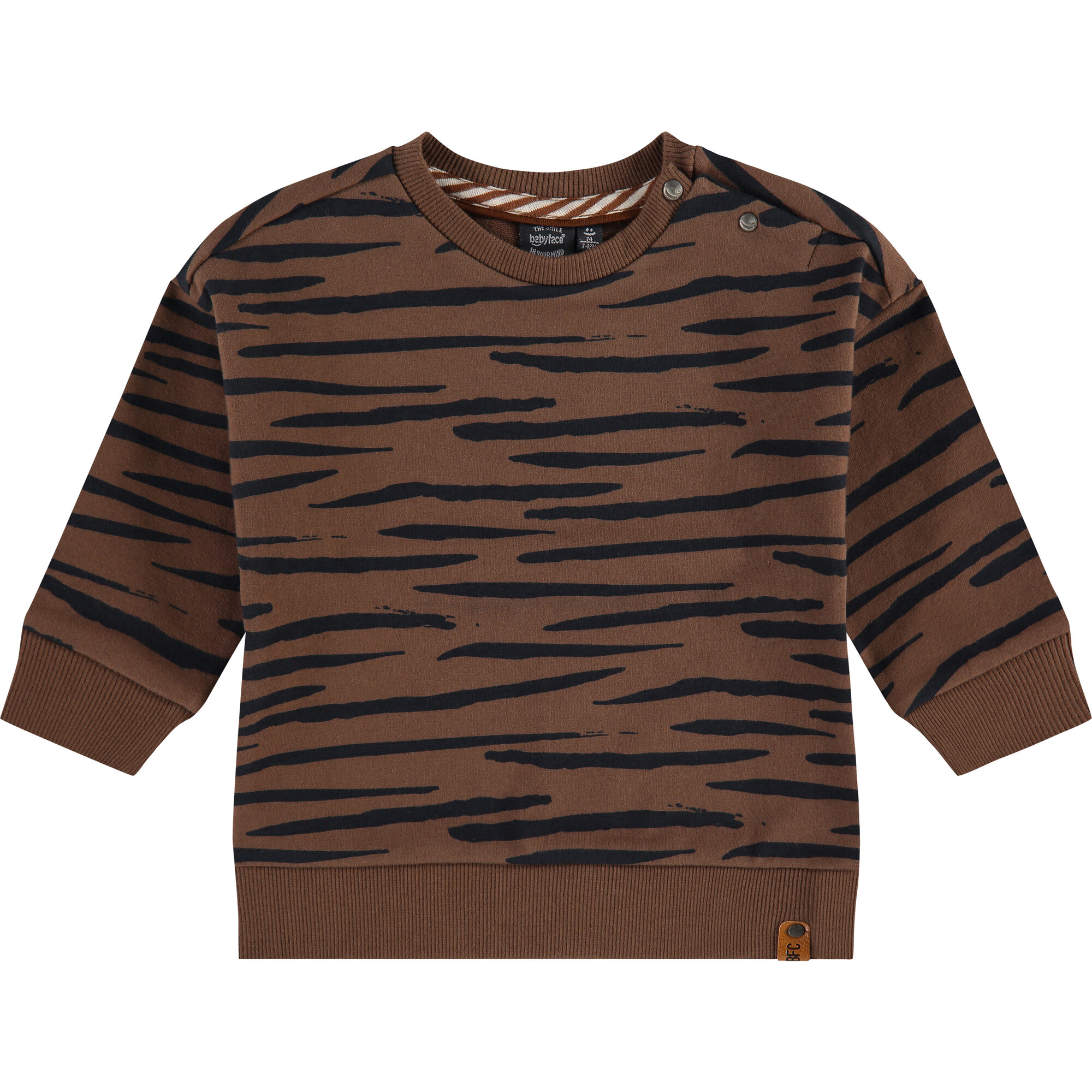 Animal Stripe Pullover, Chocolate Brown - Sweatshirts - 1
