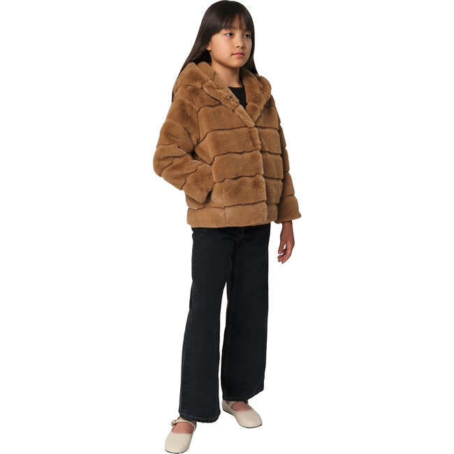 Kids Goldie Pluche™ Hooded Tiered Short Coat, Camel - Coats - 2