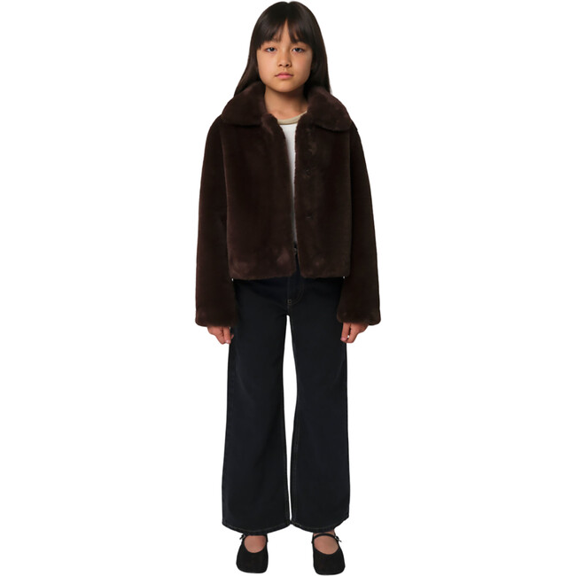 Kids Elis Pluche™ Fauz Seude Spread Collar Short Coat, Espresso - Coats - 2