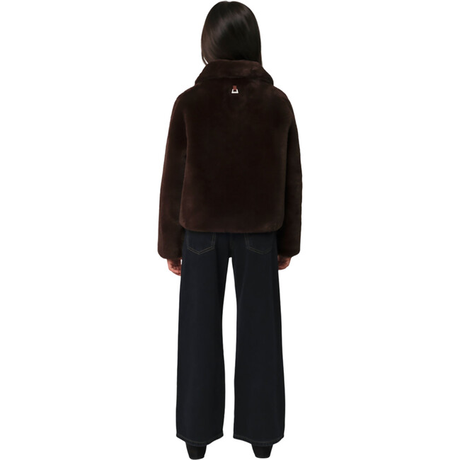 Kids Elis Pluche™ Fauz Seude Spread Collar Short Coat, Espresso - Coats - 3