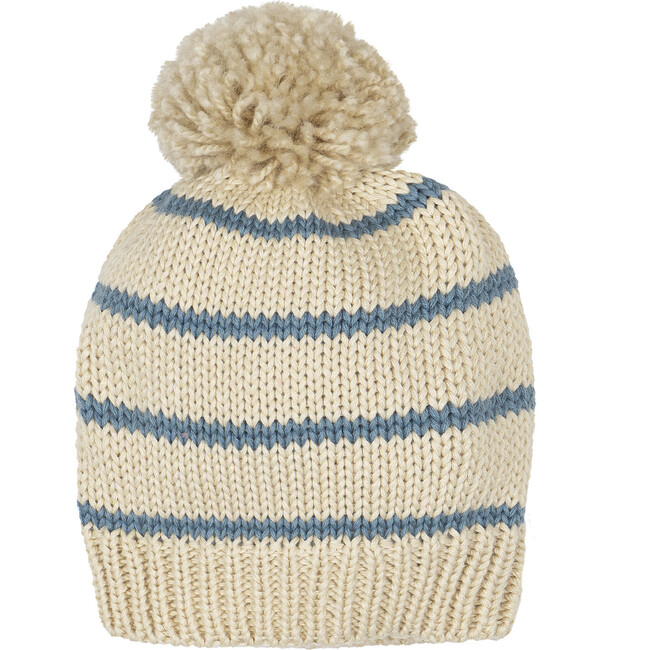 Knitted Beanie, Blue/Oat Stripe